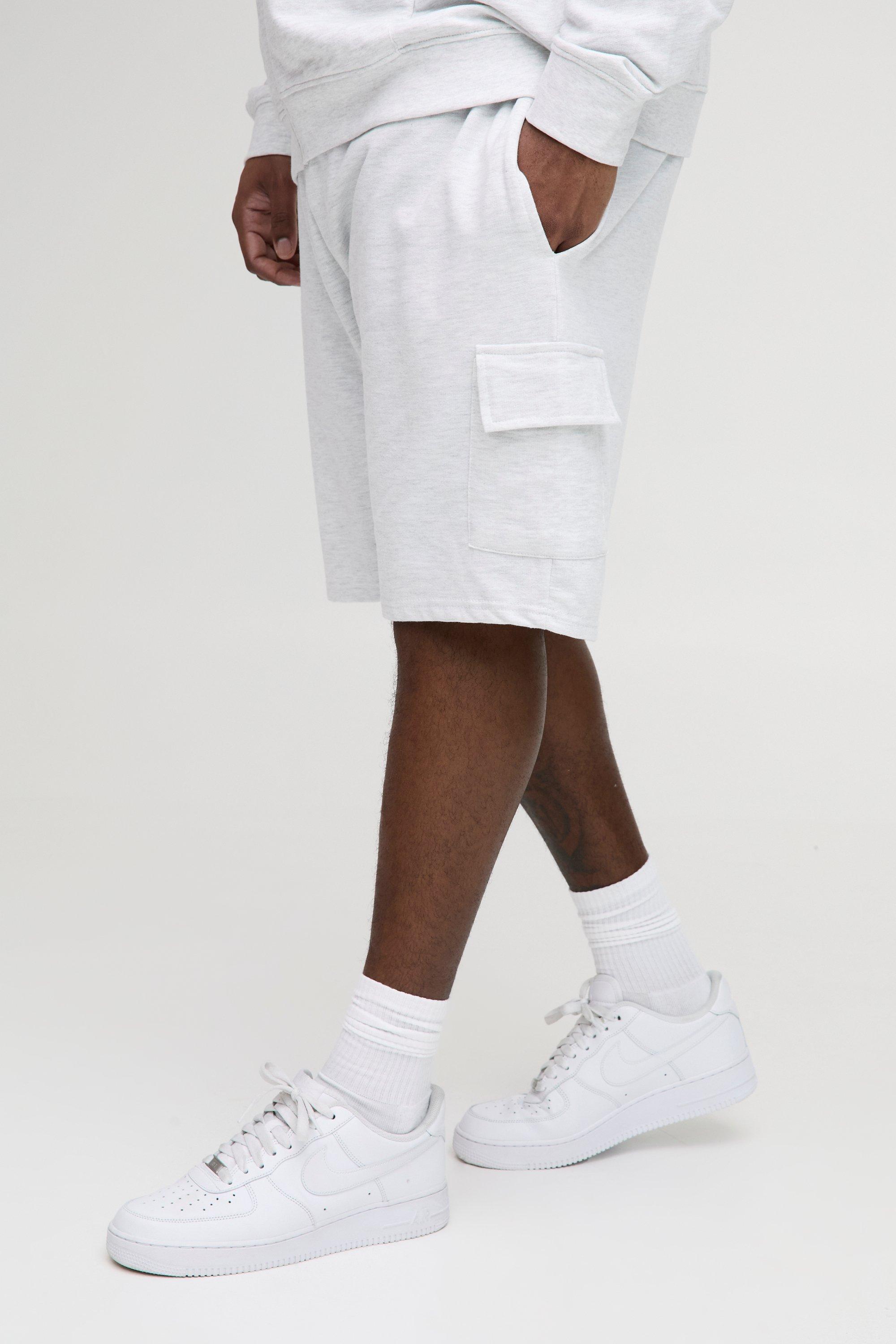 Mens Grey Plus 260GSM Loopback Regular Fit Basic Cargo Shorts, Grey